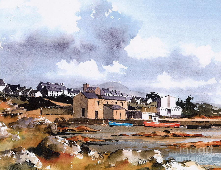 Roundstone Painting - Roundstone old Harbour by Val Byrne