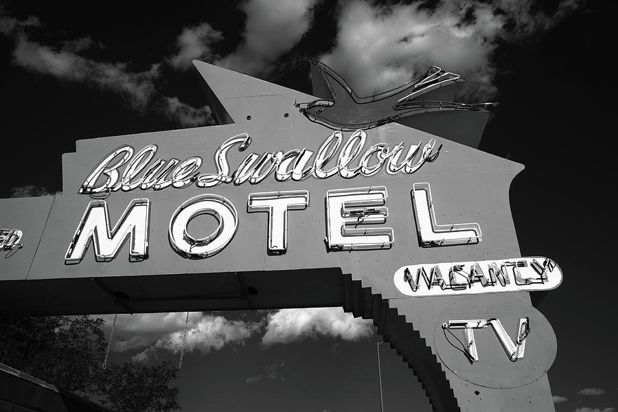 Route 66 - Blue Swallow Motel 2010 BW Photograph by Frank Romeo