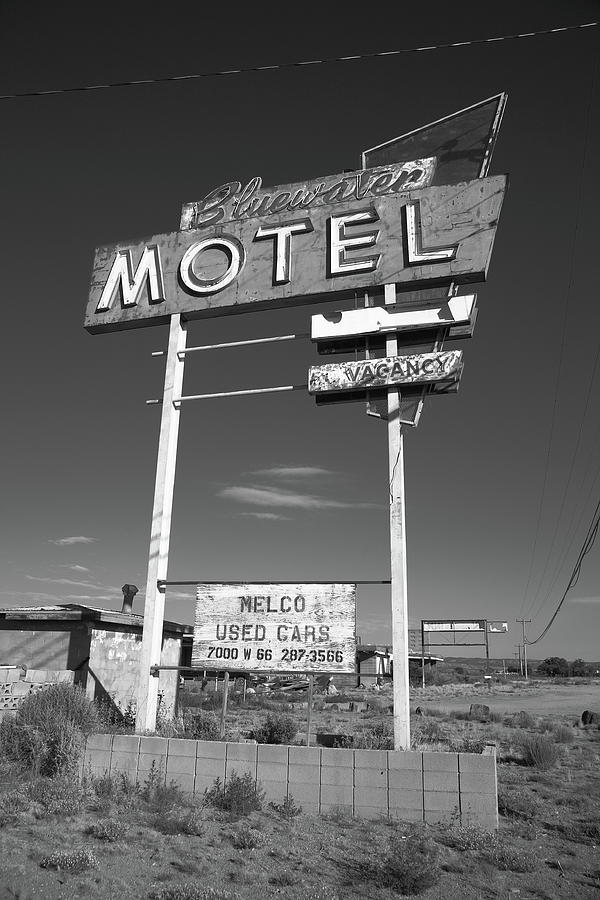 Route 66 - Bluewater Motel 2012 BW Photograph by Frank Romeo