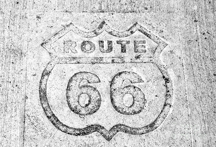 Black And White Photograph - Route 66 Cement Etching by Debby Pueschel