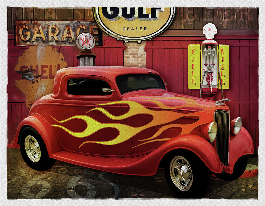 Vintage Mixed Media - Route 66 Garage by Old Red Truck