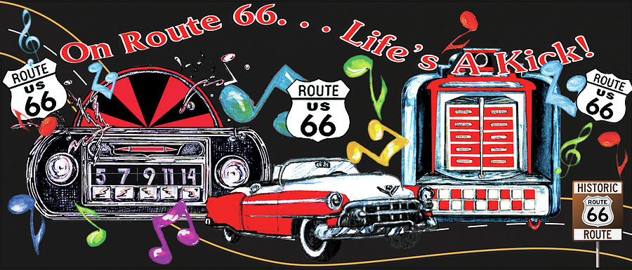 Music Digital Art - Route 66 Lifes A Kick Sign by Sher Sester