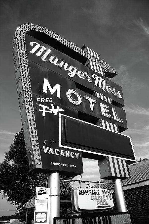 Route 66 - Munger Moss Motel 2010 #2 BW Photograph by Frank Romeo