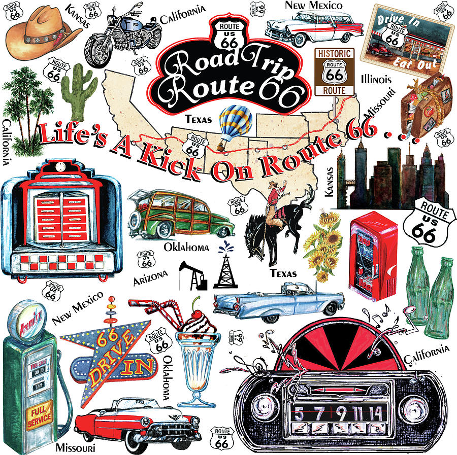 Vintage Digital Art - Route 66 Pattern1 by Sher Sester