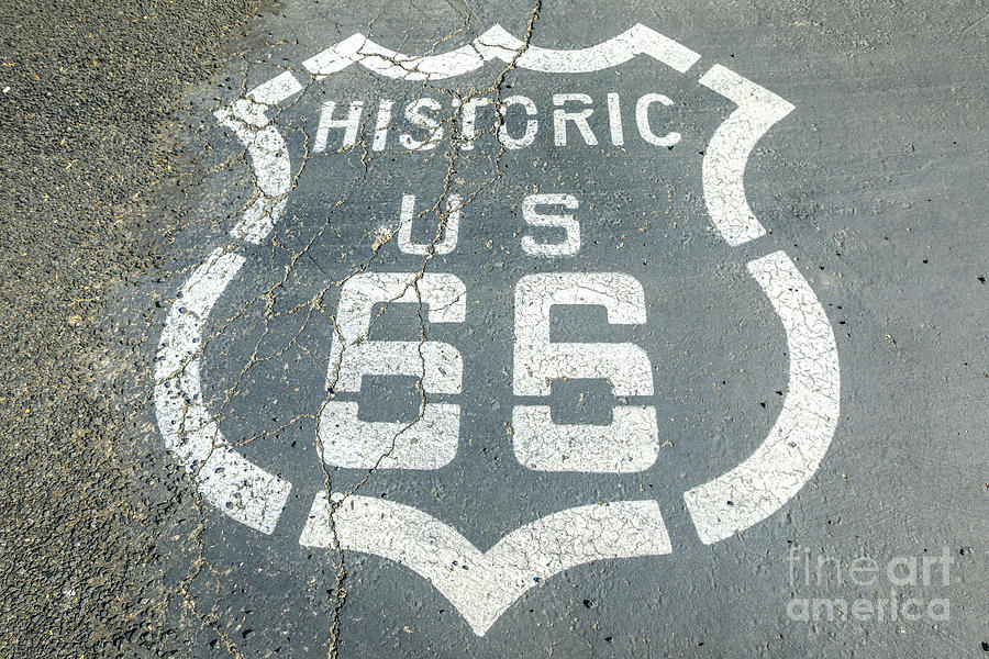 Route 66 pavement street Sign Photograph by Benny Marty