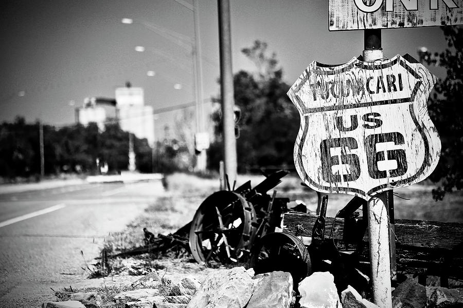 Sign Photograph - Route 66 Sign Black White by Susan Vizvary Photography
