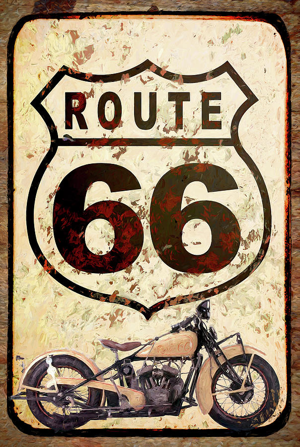 Typography Photograph - Route 66 Sign With Indian Scout by Cora Niele