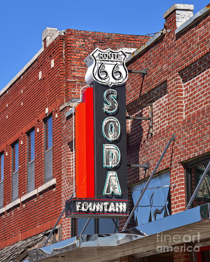 Route 66 Soda Fountain PHOTO Restaurant Sign Diner Classic Vintage Scene 