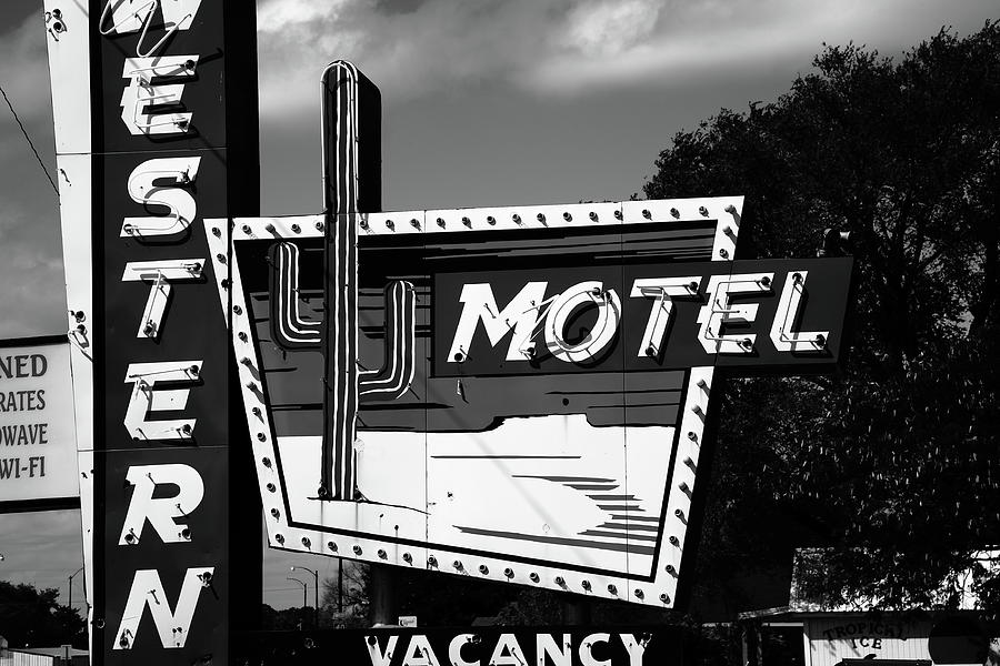 Route 66 - Western Motel 2010 BW Photograph by Frank Romeo