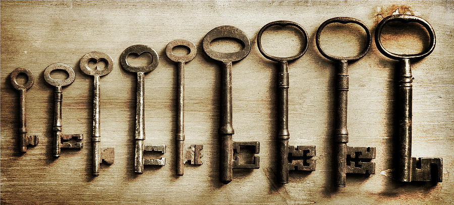 Still Life Photograph - Row Of Antique Keys by Tom Quartermaine