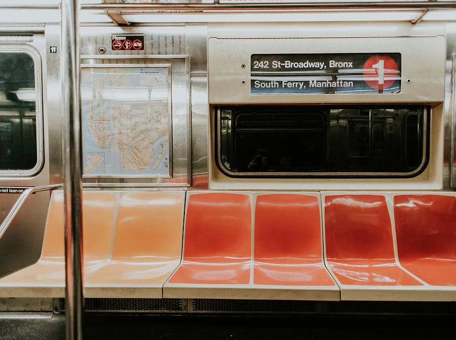 New York City Photograph - Row Of Empty Seats On A New York City Subway Car. by Cavan Images