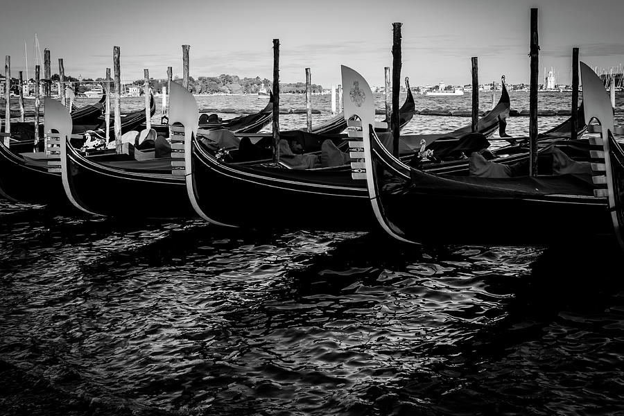 Black And White Photograph - Row Of Gondolas 01 by Anita Vincze