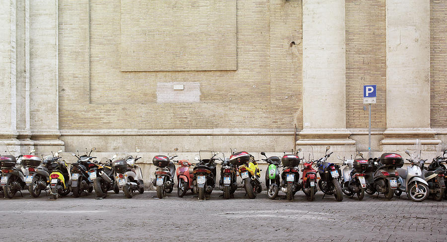 Row Of Parked Motorbikes Photograph by John Slater