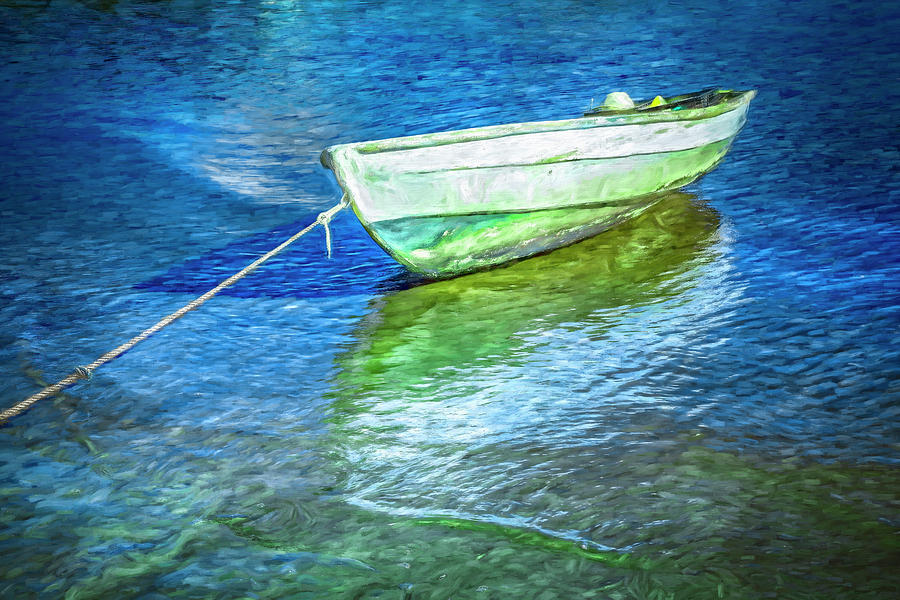 Rowboat in Blues Oil Painting Photograph by Debra and Dave Vanderlaan