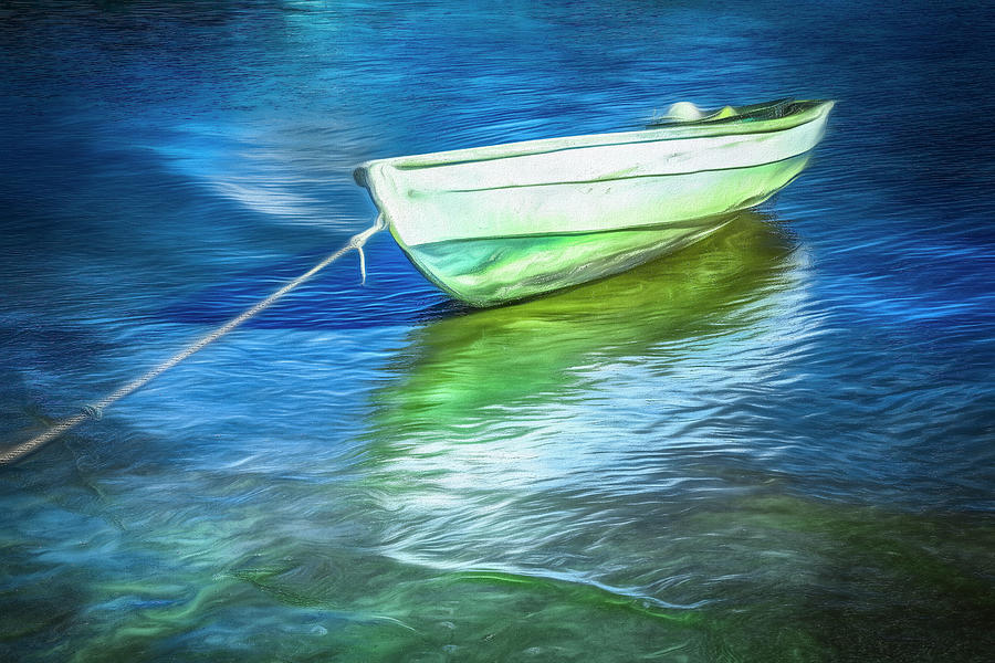 Rowboat in Impressionism Blues Photograph by Debra and Dave Vanderlaan