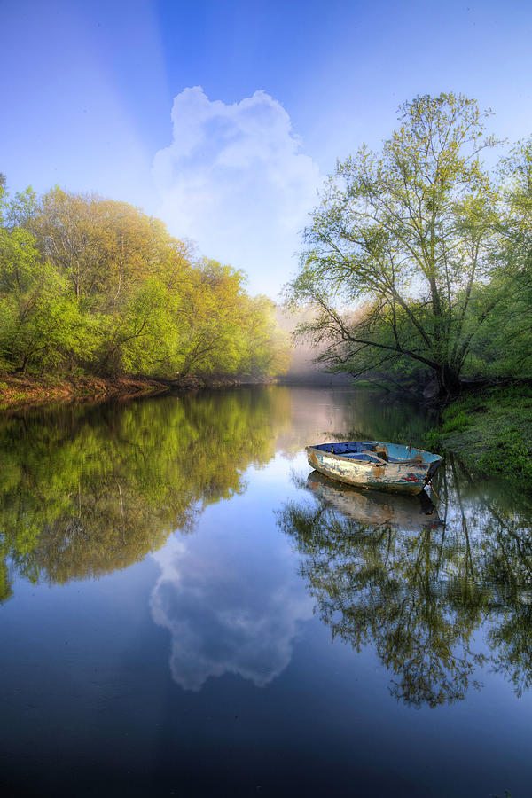 Rowboat on a Misty Morning Photograph by Debra and Dave Vanderlaan