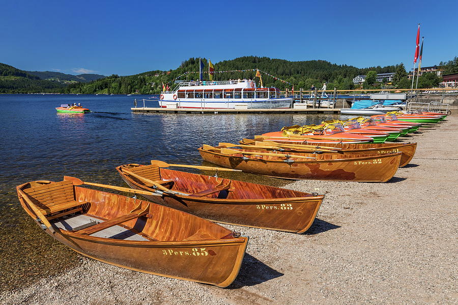 Rowboats At Lake Titisee, Germany Digital Art by Reinhard Schmid