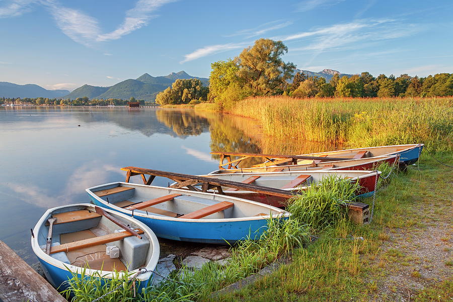 Rowboats On Lake Chiemsee, Germany Digital Art by Christian Back