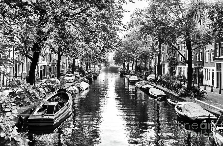 Tree Photograph - Rowboats on the Canal in Amsterdam by John Rizzuto