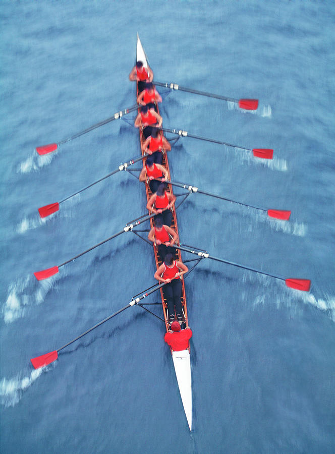 Rowers In Eight Person-scull, Elevated Photograph by Greg Pease