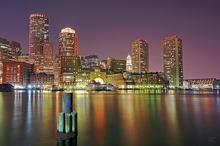 Rowes Wharf and Skyline at Night, Boston, Massachusetts Photograph by Brett Pelletier