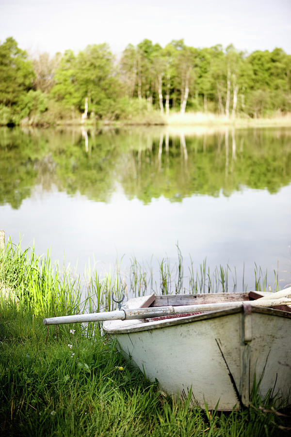 Rowing Boat On Shore Of Lake In Summer Photograph by Bjarni B. Jacobsen