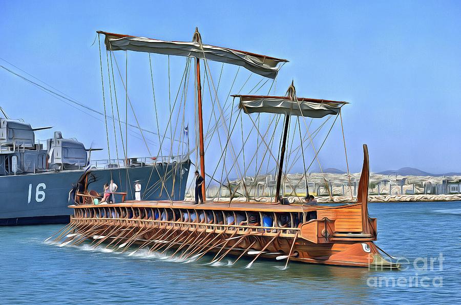 Greek Painting - Rowing trireme Olympias III by George Atsametakis