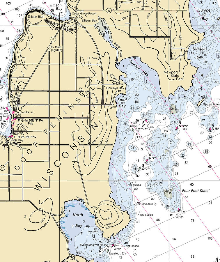 Rowley Bay-lake Michigan Nautical Chart Mixed Media by Sea Koast | Fine ...