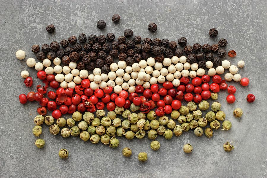 Rows Of Different Coloured Peppercorns Photograph by Petr Gross