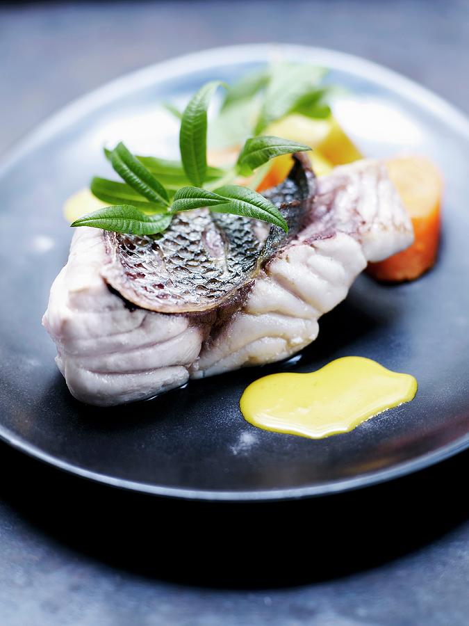 Royal Sea Bream With Carrots And Creamy Verbana Sauce Photograph by Amiel