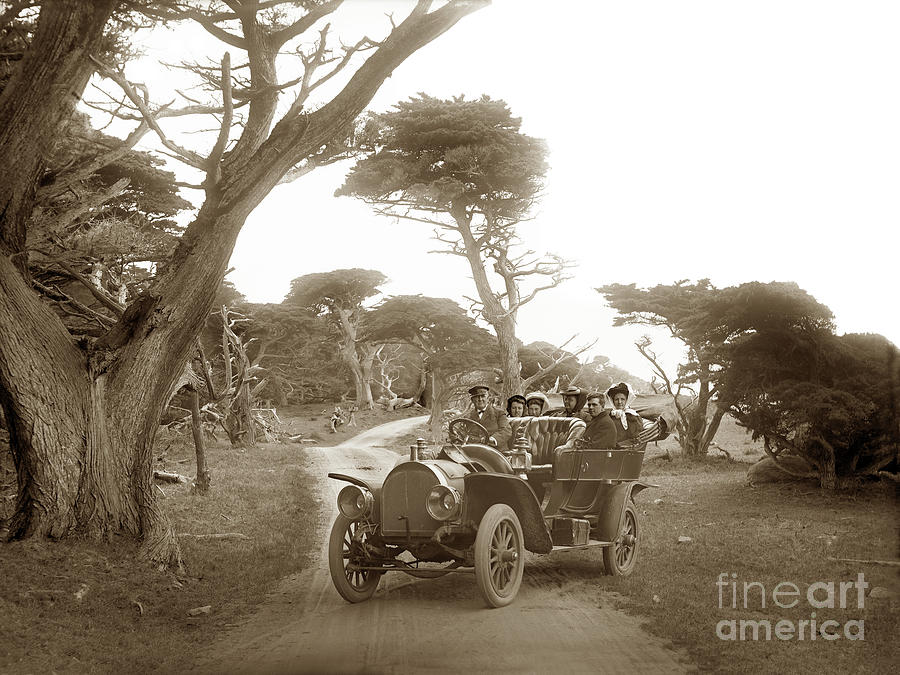 Car Photograph - Royal Tourist touring car model G3 at Cypress Grove in Pebble Beach circa 1906 by Monterey County Historical Society
