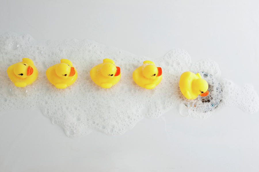Toy Digital Art - Rubber Ducks Moving Towards Plughole In Bath by Ian Nolan