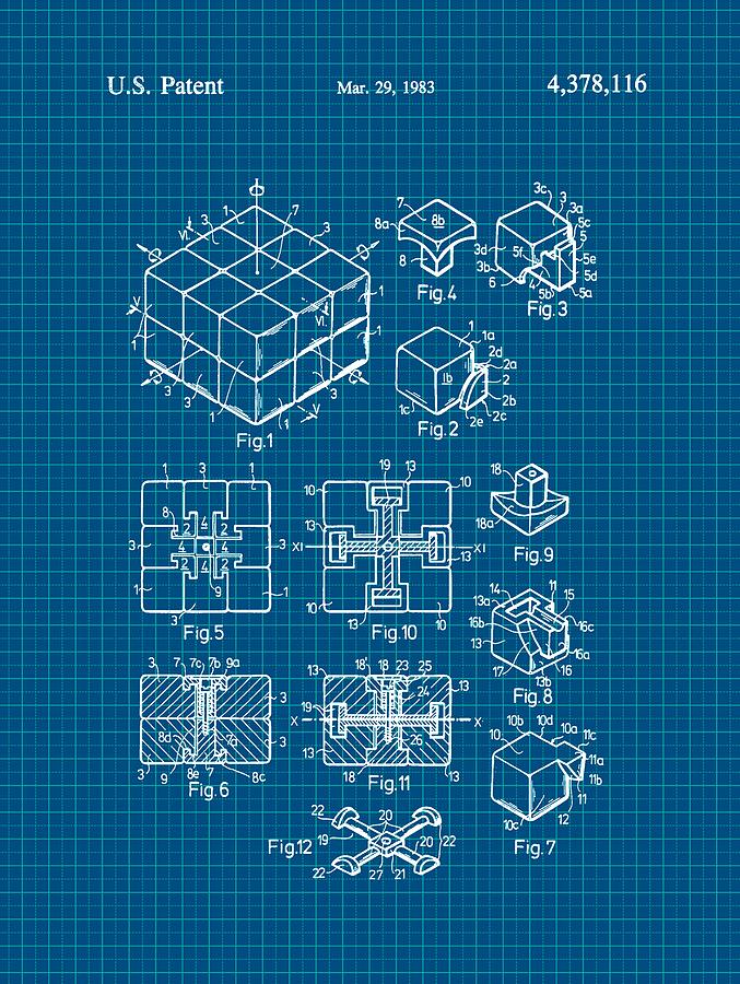 Rubiks Cube Patent 1983 - Blueprint Digital Art by Marianna Mills