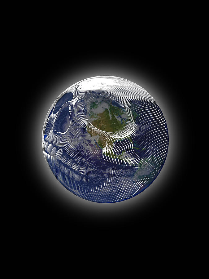 Rubino Earth Planet Skull Painting by Tony Rubino