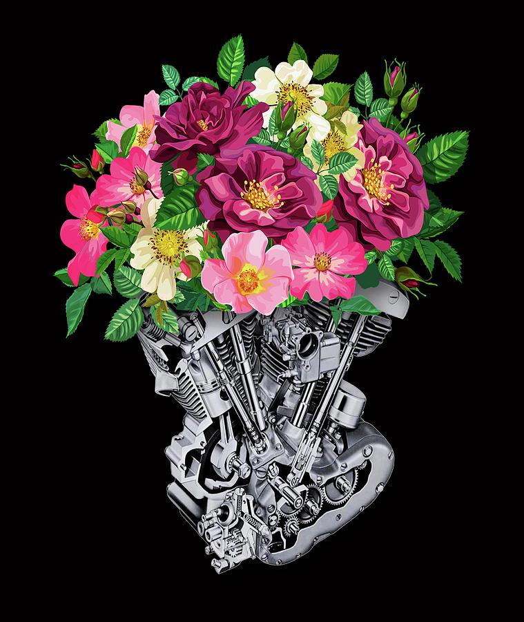 Rubino Engine and Flowers Painting by Tony Rubino
