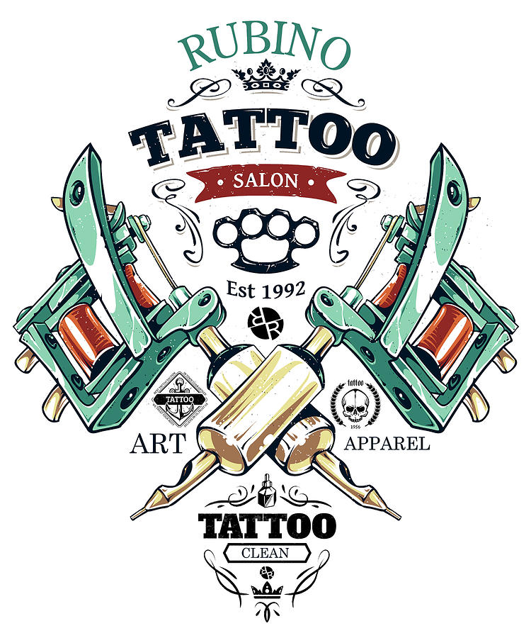 Rubino Motorcycle And Tattoo Skull Logo Painting