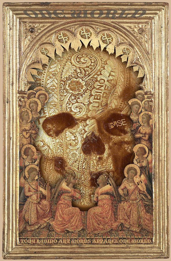 Rubino One World No Fear Gold Skull Painting by Tony Rubino