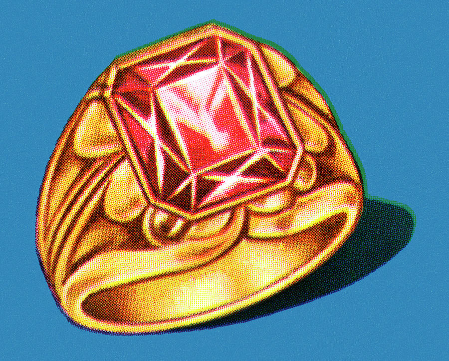 Vintage Drawing - Ruby Ring by CSA Images