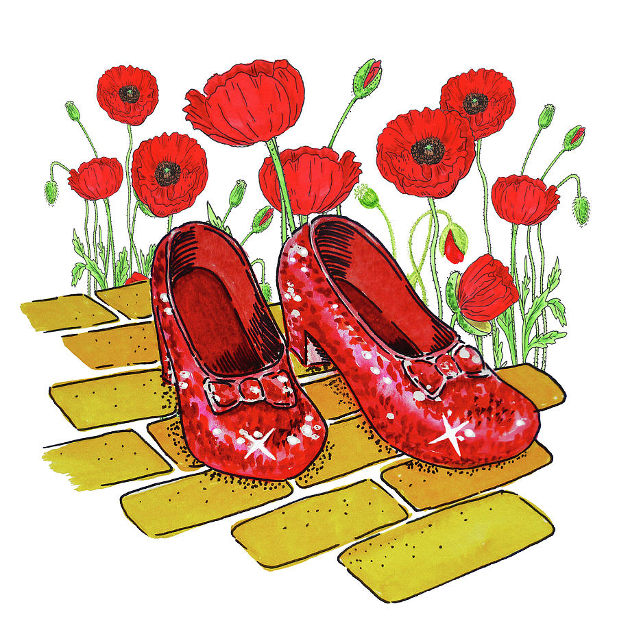 Ruby Slippers Red Poppies Wizard Of Oz Painting by Irina Sztukowski