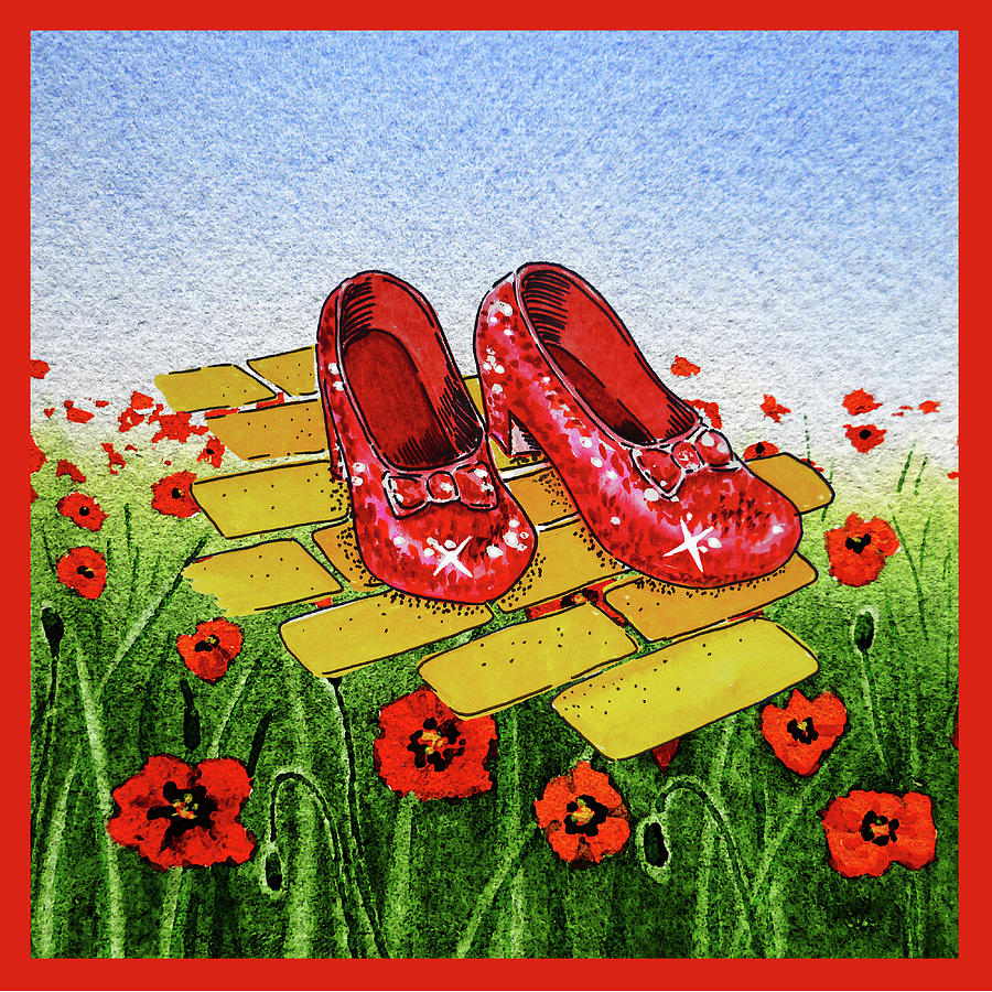 Ruby Slippers Yellow Brick Road Wizard Of Oz Painting by Irina Sztukowski