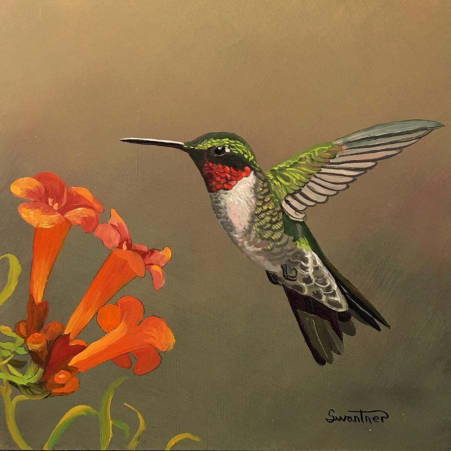 Ruby Throated Hummingbird Painting by David Swantner
