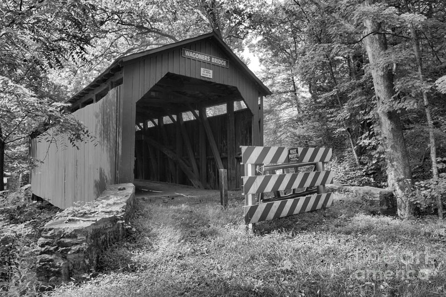 Roddys Mill Covered Bridge Black And White Photograph by Adam Jewell