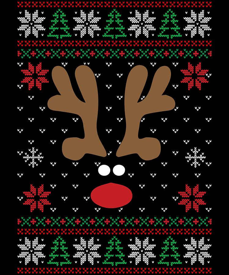 Rudolph Reindeer Ugly Christmas Sweater Drawing by Jk - Fine Art America