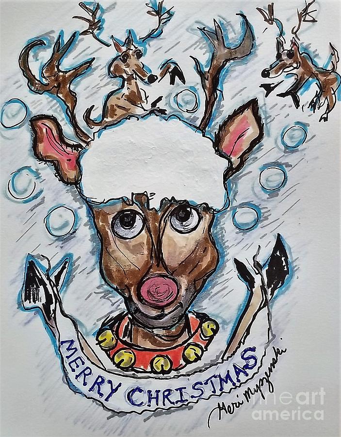 Deer Mixed Media - Rudolphs Merry Christmas  by Geraldine Myszenski
