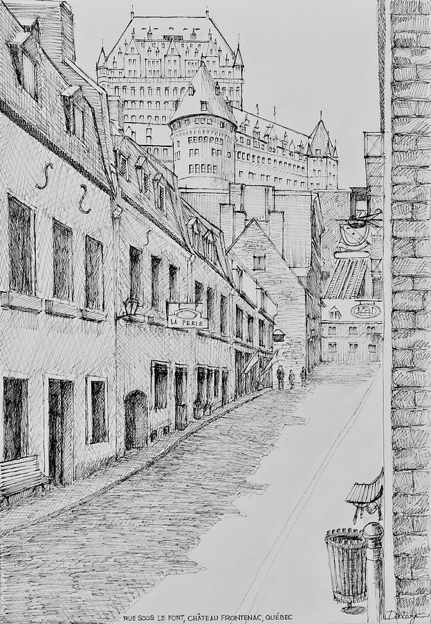 Rue Sous Le Fort in Quebec Drawing by Dai Wynn