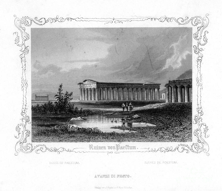 Ruins Of Paestum, Italy, 19th Century Drawing by Print Collector