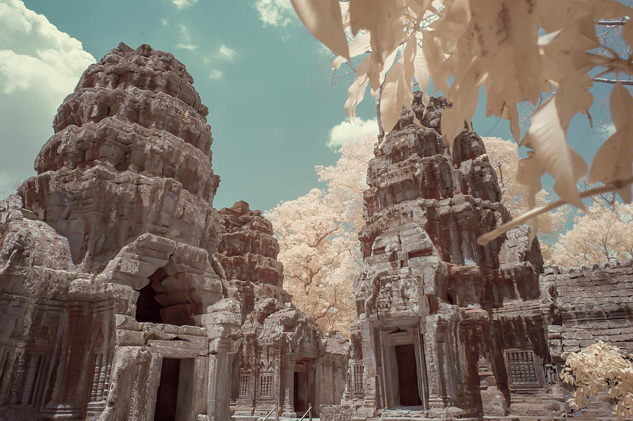 Ruins of Ta Prahm in infrared Photograph by Karen Foley