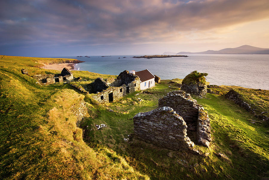 Nature Digital Art - Ruins Of Village On Great Blasket Island, Dingle, Kerry, Ireland by George Karbus Photography