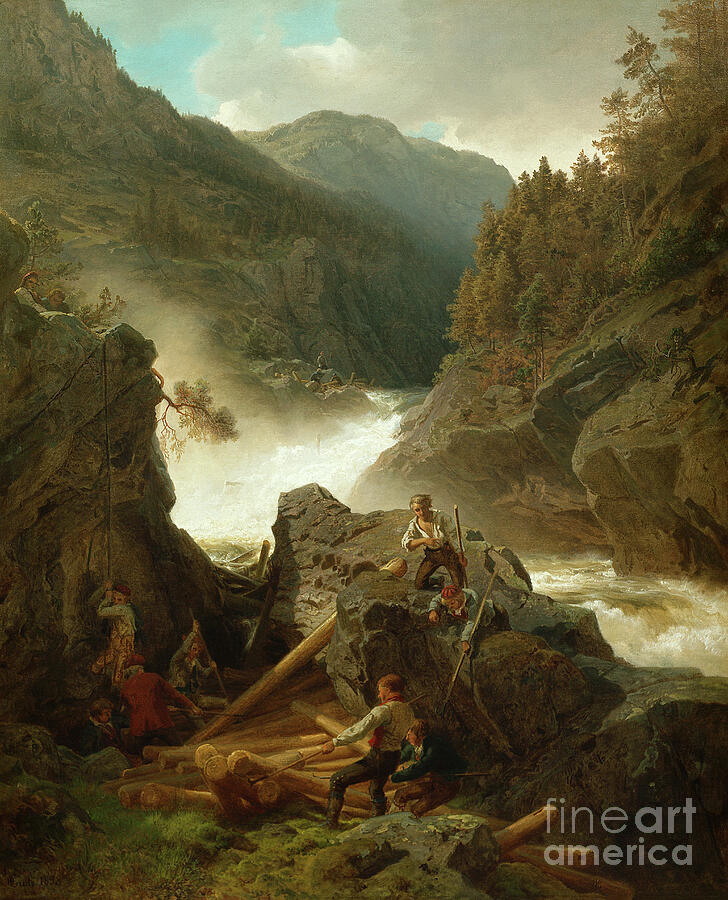 Rukkedals River, Nes In Hallingdal, 1858 Painting by Hans Gude - Fine ...