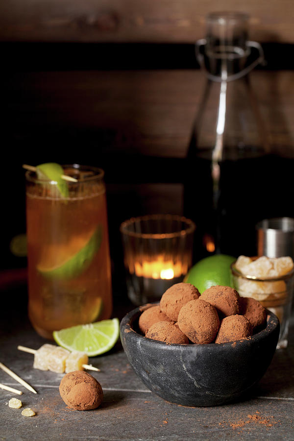 Rum And Ginger Chocolate Truffles With A Dark And Stormy Cocktail Photograph by Jane Saunders